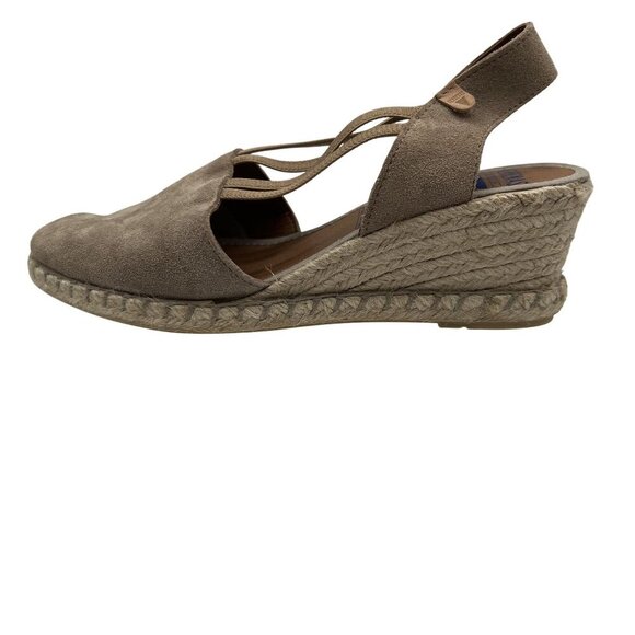 Verbenas Women 9 Tan Suede Piedra Wedge Espadrille Sandals Cap Toe Made In Spain - Picture 4 of 14